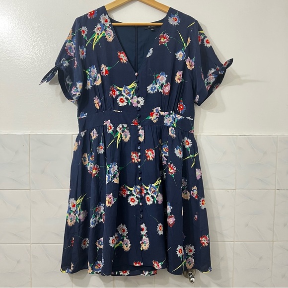 Madewell 12 Blue Floral 100% Silk Button Front Boho Cottagecore Retro Mini Dress - Picture 3 of 13